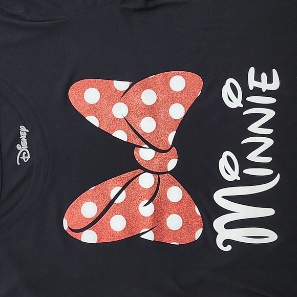 Disney Minnie Mouse Short Sleeve T-Shirt Black Red Glitter Bow Size Medium 7, 9 - Picture 5 of 10